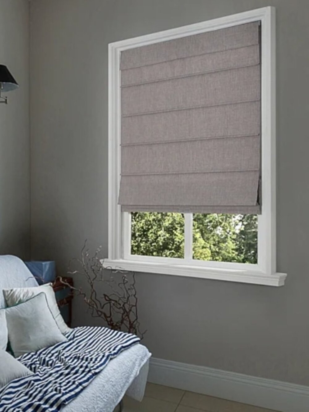 Cordless Linen Relaxed Roman Shade Gray 27'' x 64'' Room Darkening